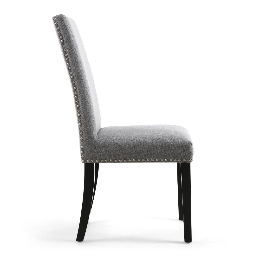 Randall Stud Detail Linen Effect Silver Grey Dining Chair In Black Legs Set Of 2