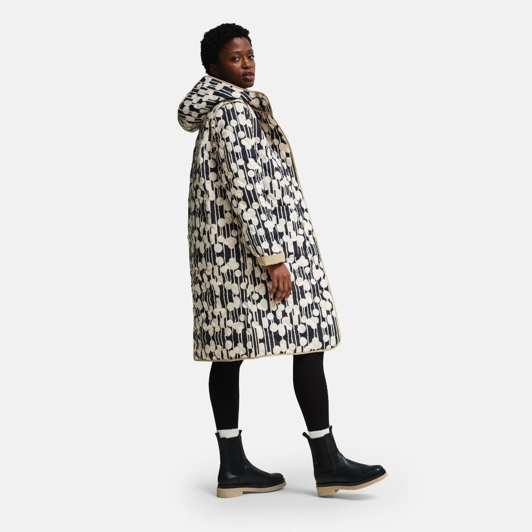 Regatta Orla Kiely Quilted Reversable Midi Jacket - Reflected Trees Black/Oat