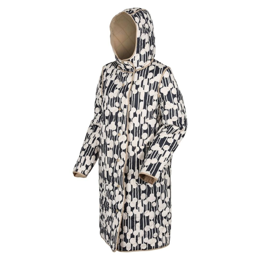 Regatta Orla Kiely Quilted Reversable Midi Jacket - Reflected Trees Black/Oat