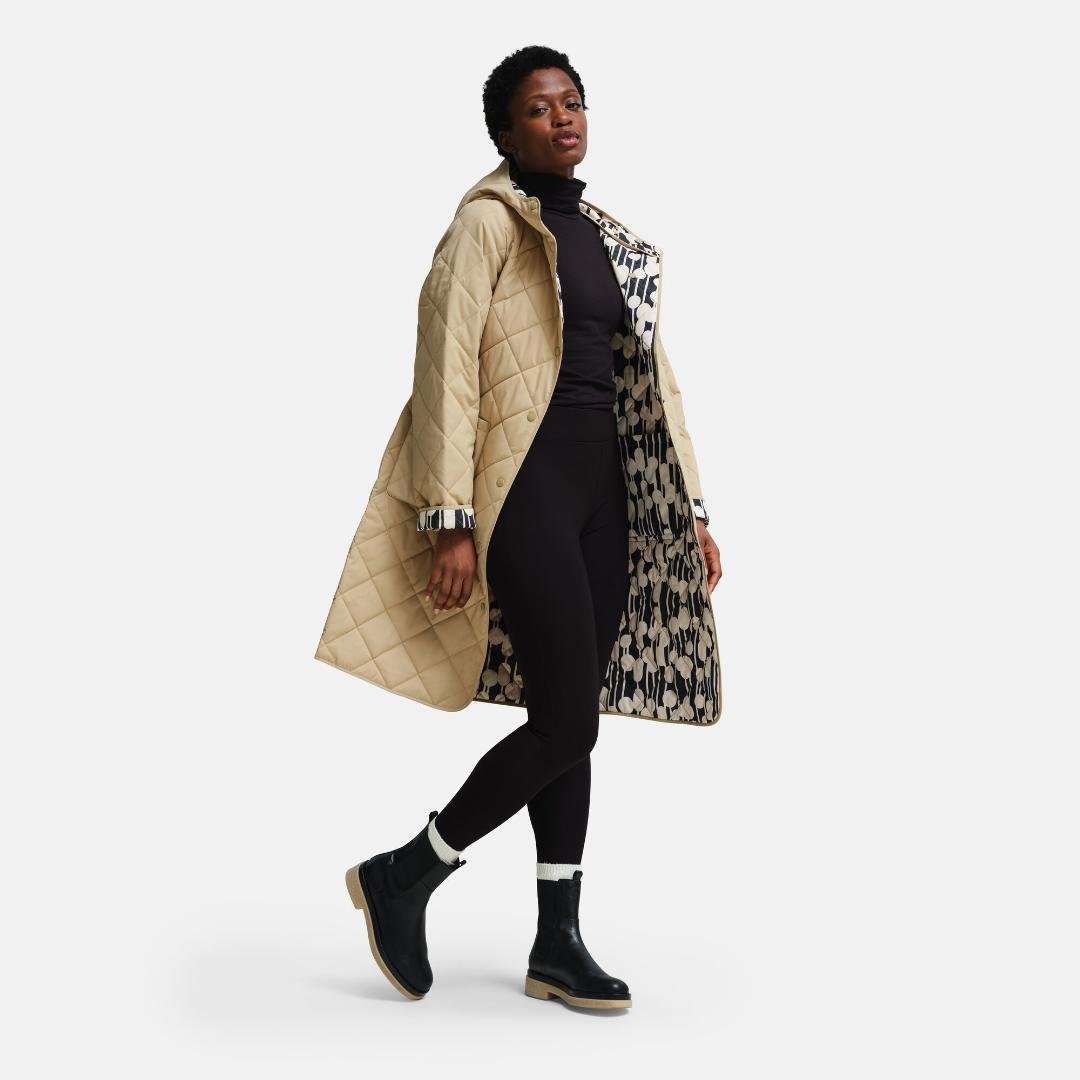 Regatta Orla Kiely Quilted Reversable Midi Jacket - Reflected Trees Black/Oat