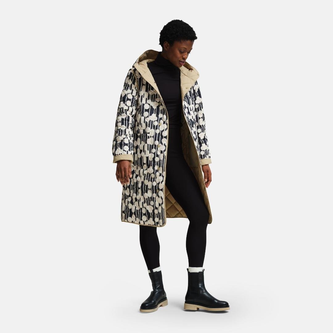 Regatta Orla Kiely Quilted Reversable Midi Jacket - Reflected Trees Black/Oat