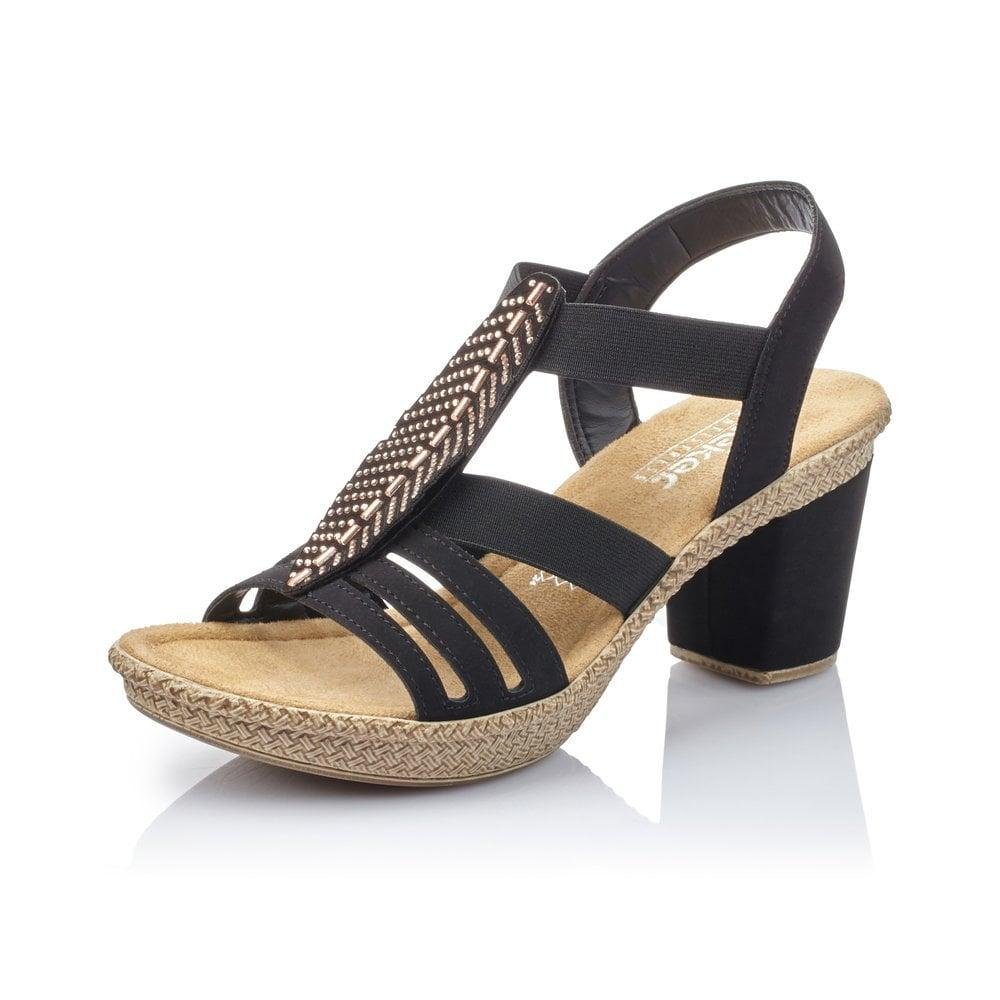 Rieker 66526-00 Rabea Ladies Elasticated Sandals - Black