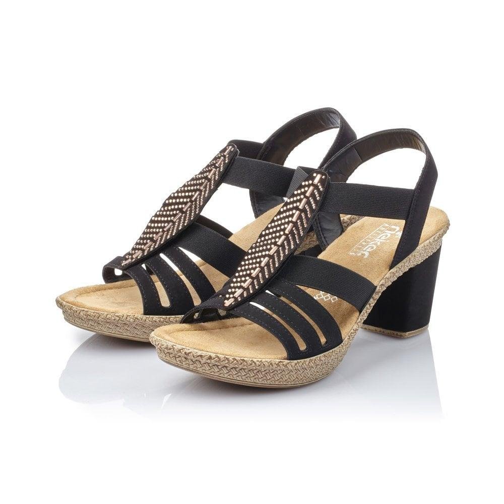 Rieker 66526-00 Rabea Ladies Elasticated Sandals - Black