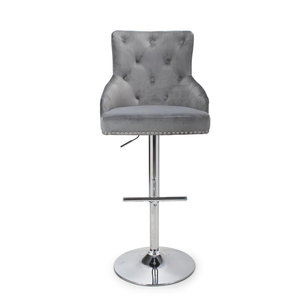 Rocco Brushed Velvet Grey Bar Stool