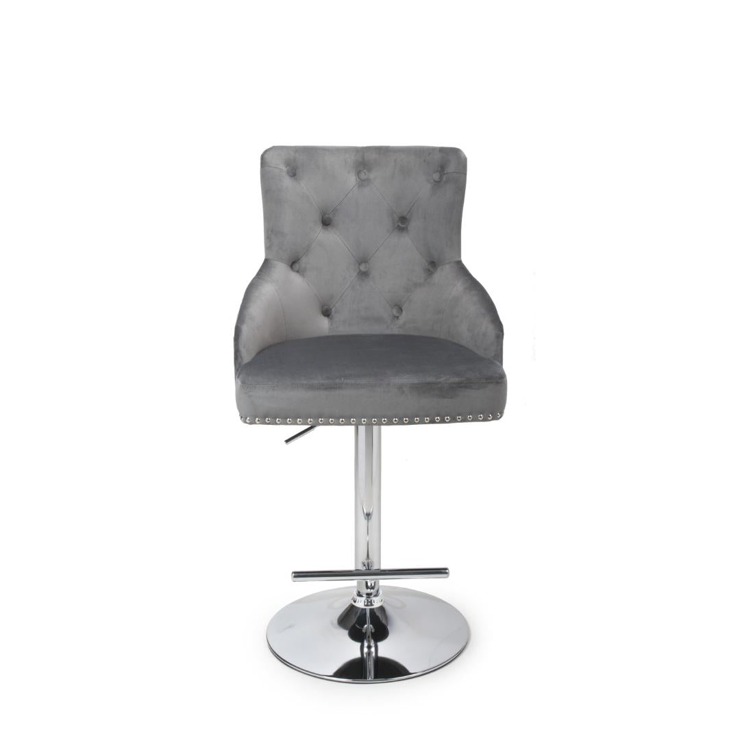 Rocco Brushed Velvet Grey Bar Stool