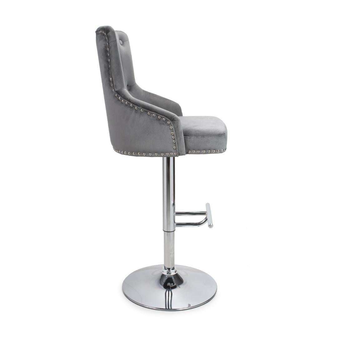 Rocco Brushed Velvet Grey Bar Stool