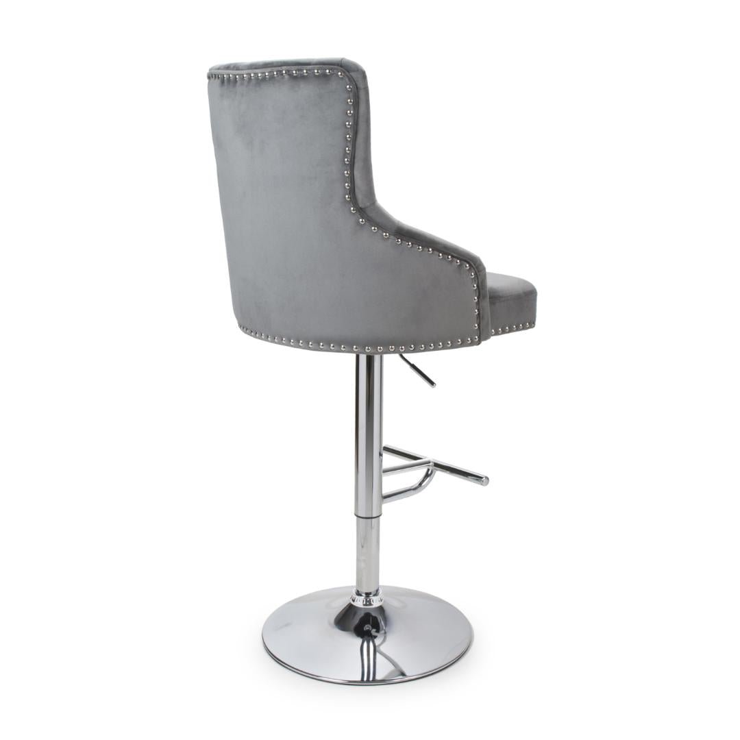 Rocco Brushed Velvet Grey Bar Stool