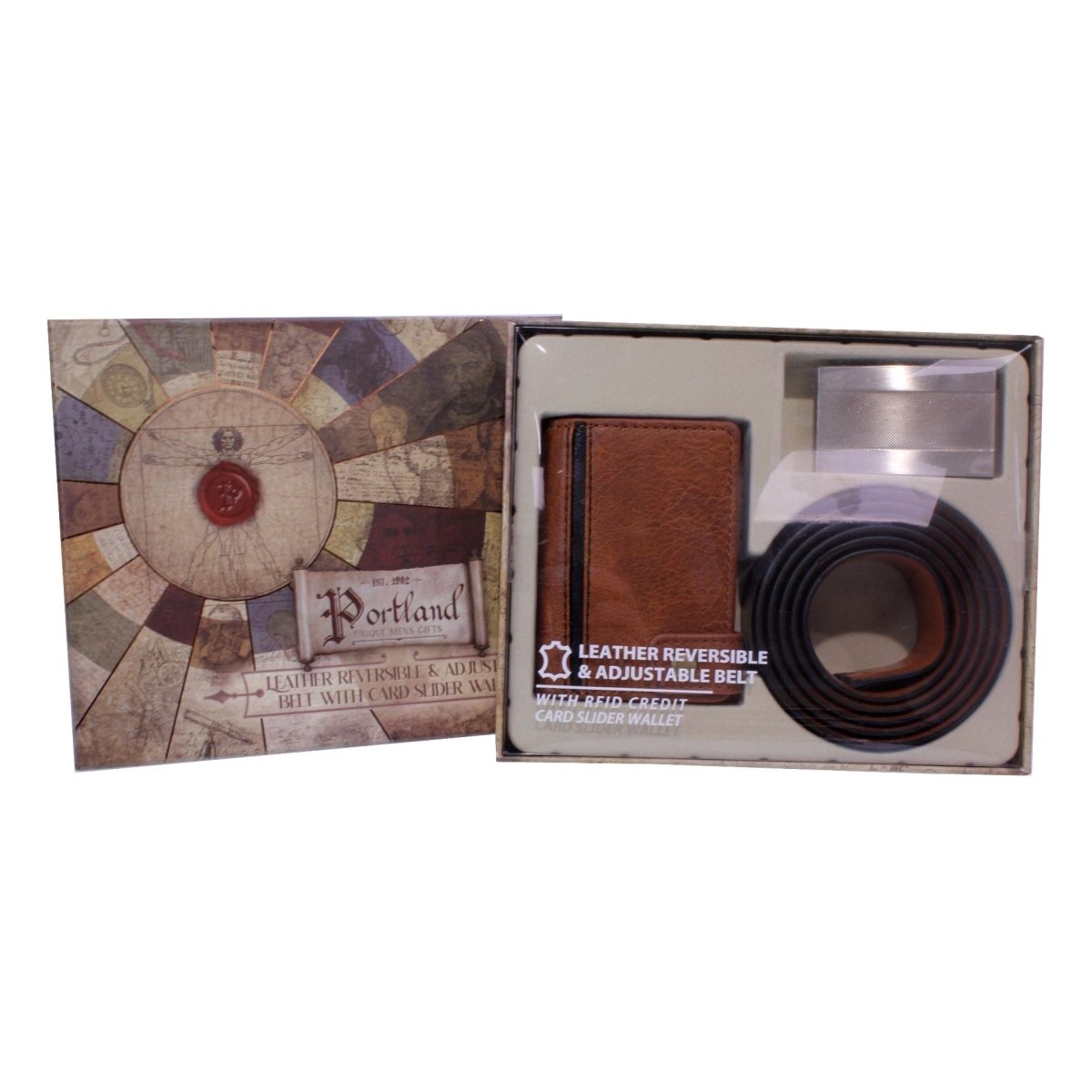 Something Special Gifts Leather Reversible Belt & Card Slider Wallet - Tan