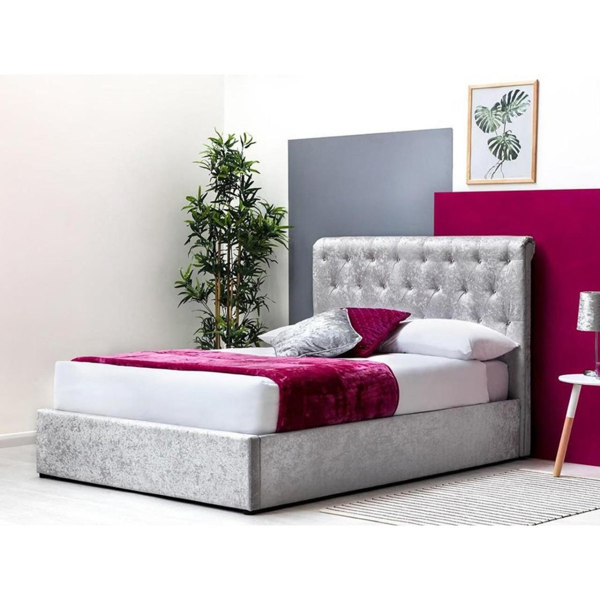Thorpe Crushed Silver Ottoman Storage Bed