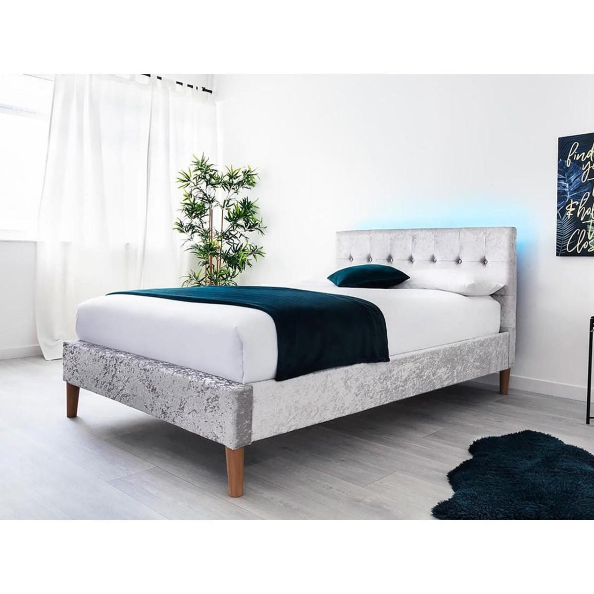 Torton LED Fabric Crushed Silver Fabric Bed