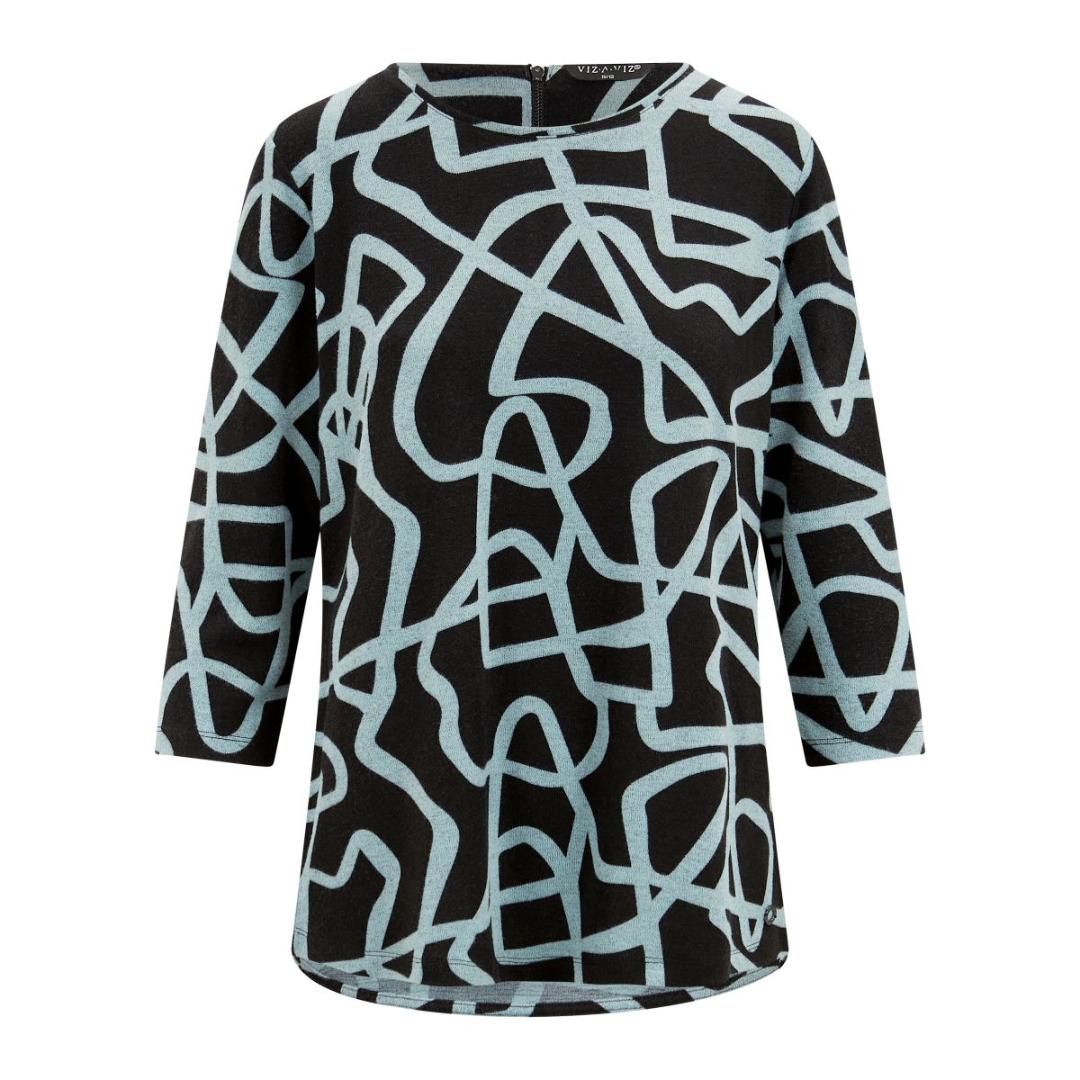 VIZ-A-VIZ Charcoal And Glazier Squiggle Print Top