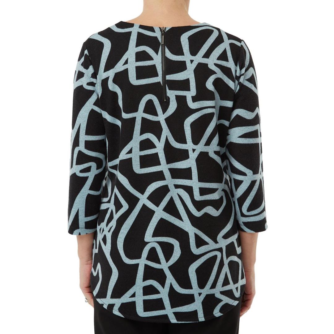 VIZ-A-VIZ Charcoal And Glazier Squiggle Print Top