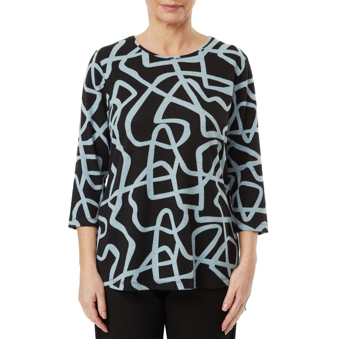 VIZ-A-VIZ Charcoal And Glazier Squiggle Print Top