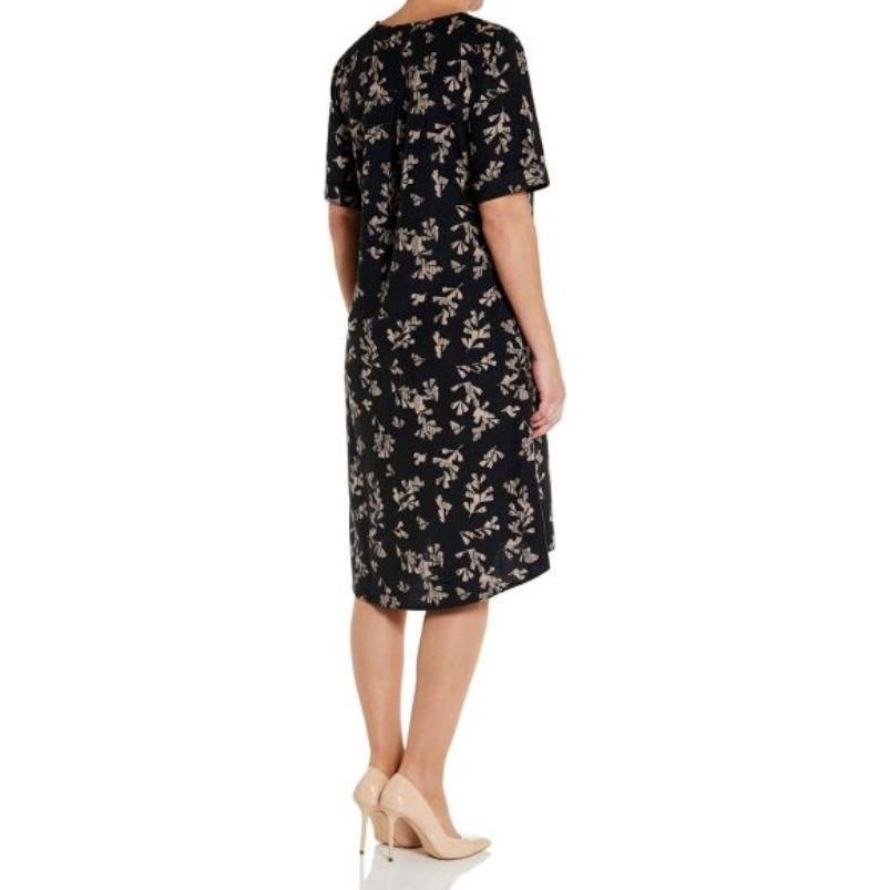 VIZ-A-VIZ Leaf Print Dress - Charcoal