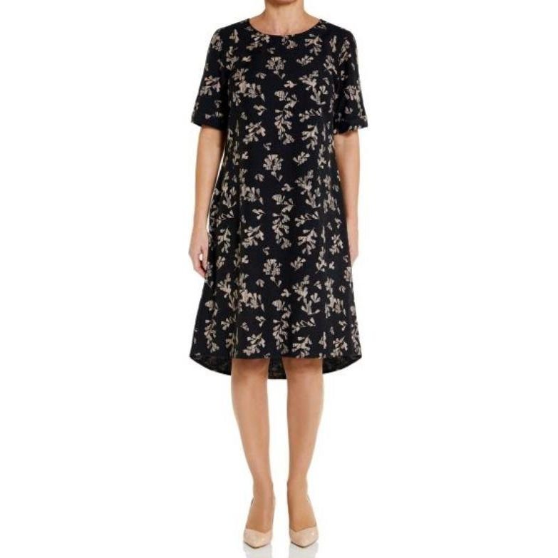 VIZ-A-VIZ Leaf Print Dress - Charcoal