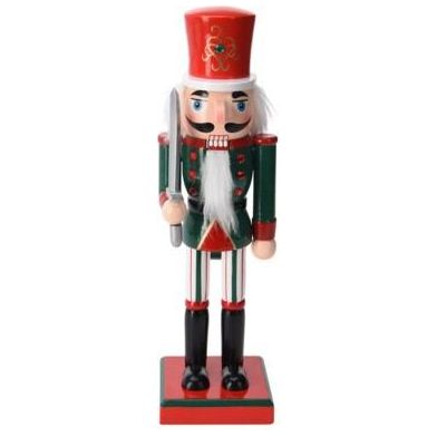 Wooden Nutcracker 25cm With Red Hat & Green Jacket