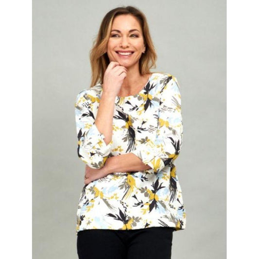 VIZ-A-VIZ Ivory Round Neck Floral Print Top