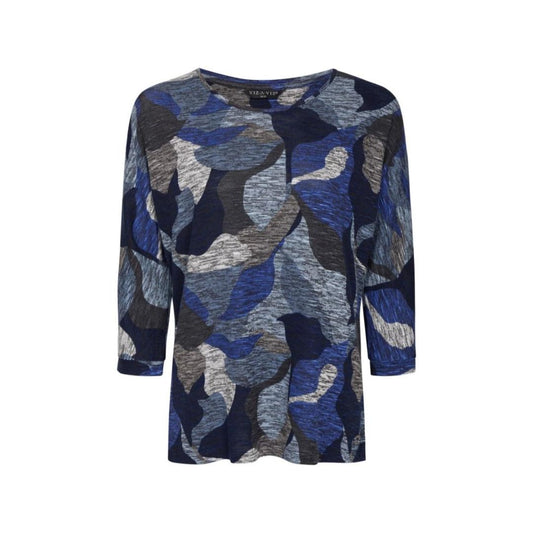 VIZ-A-VIZ Navy Round Neck Abstract Print Top - Nautic