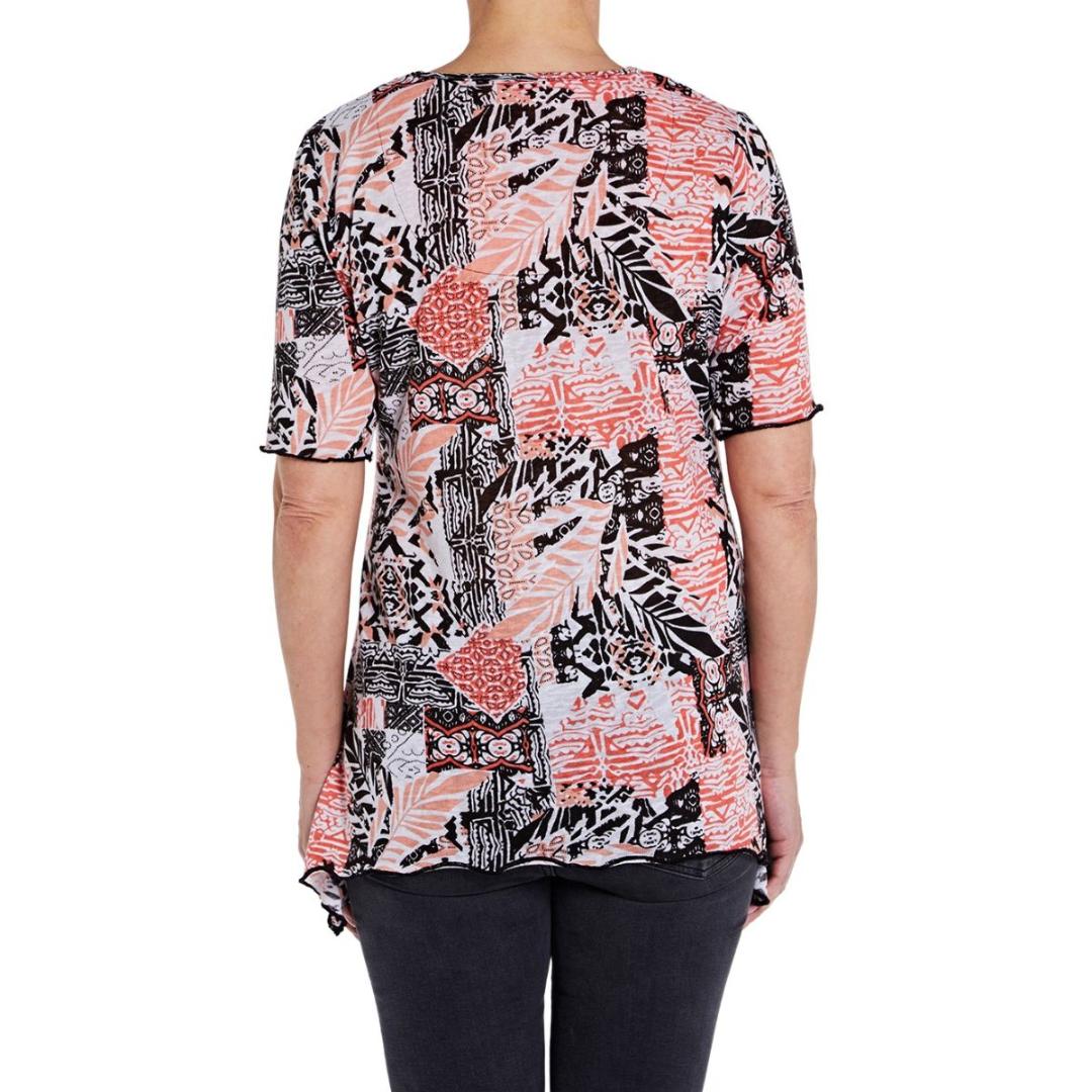 TIGI White And Coral Draped Printed Top