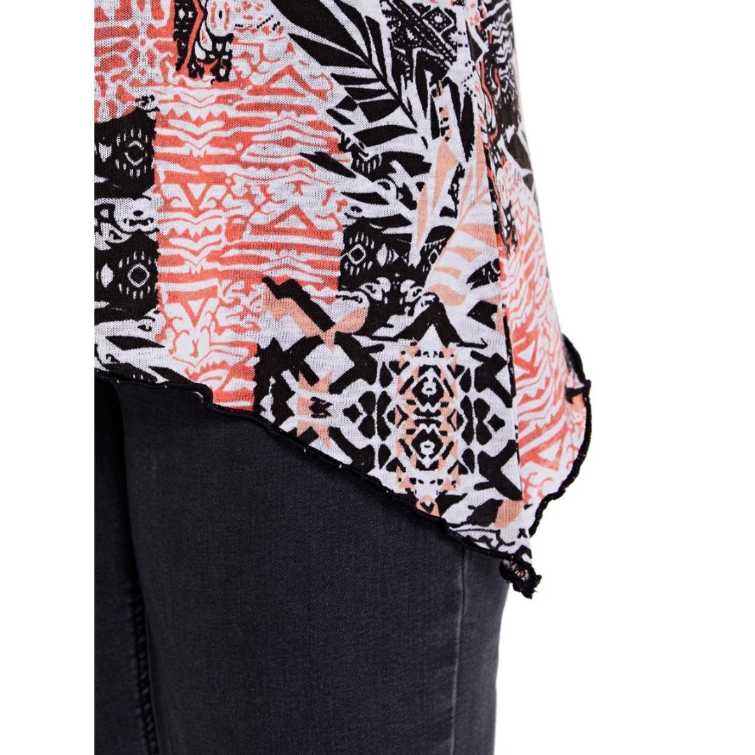 TIGI White And Coral Draped Printed Top