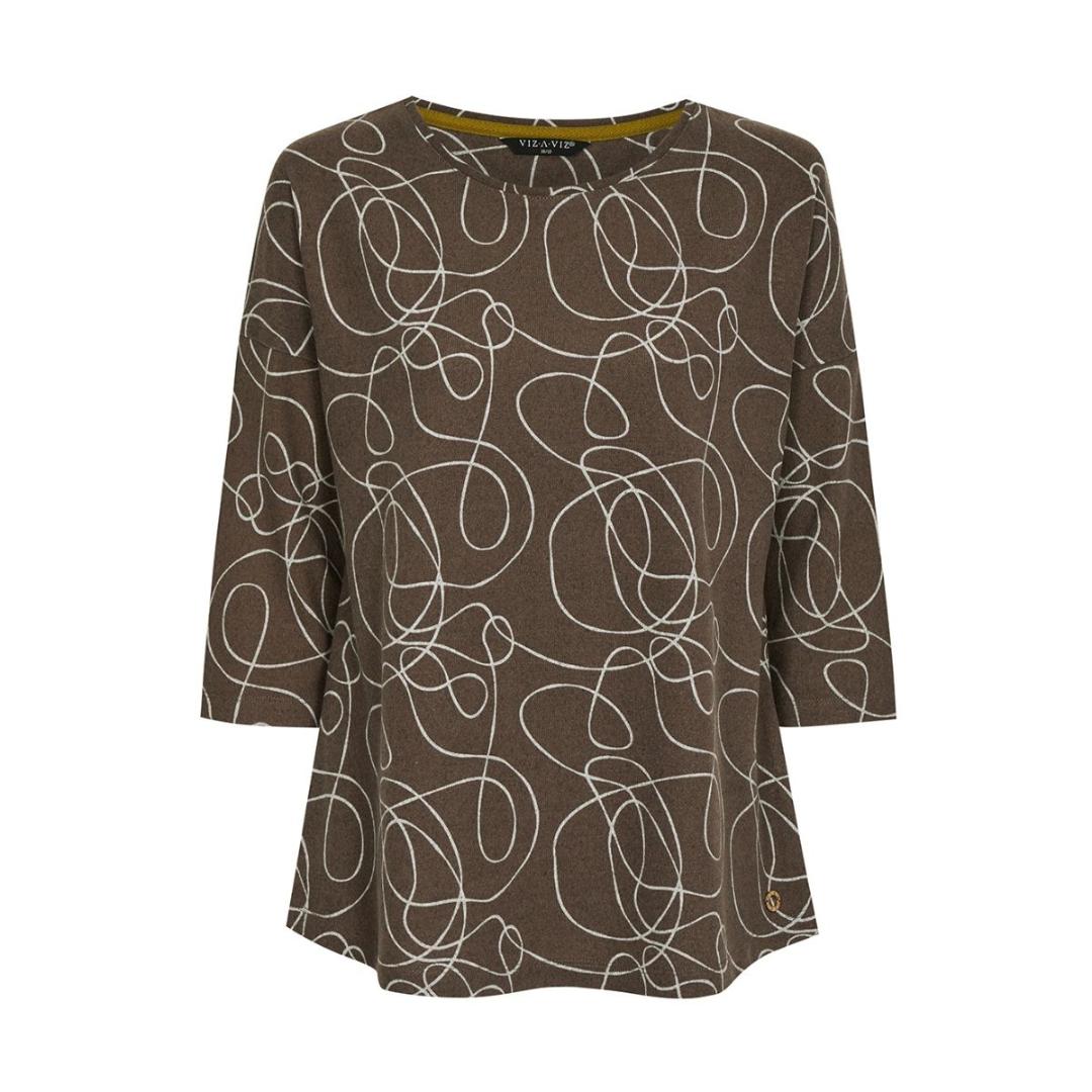 VIZ-A-VIZ Taupe Squiggle Print Top