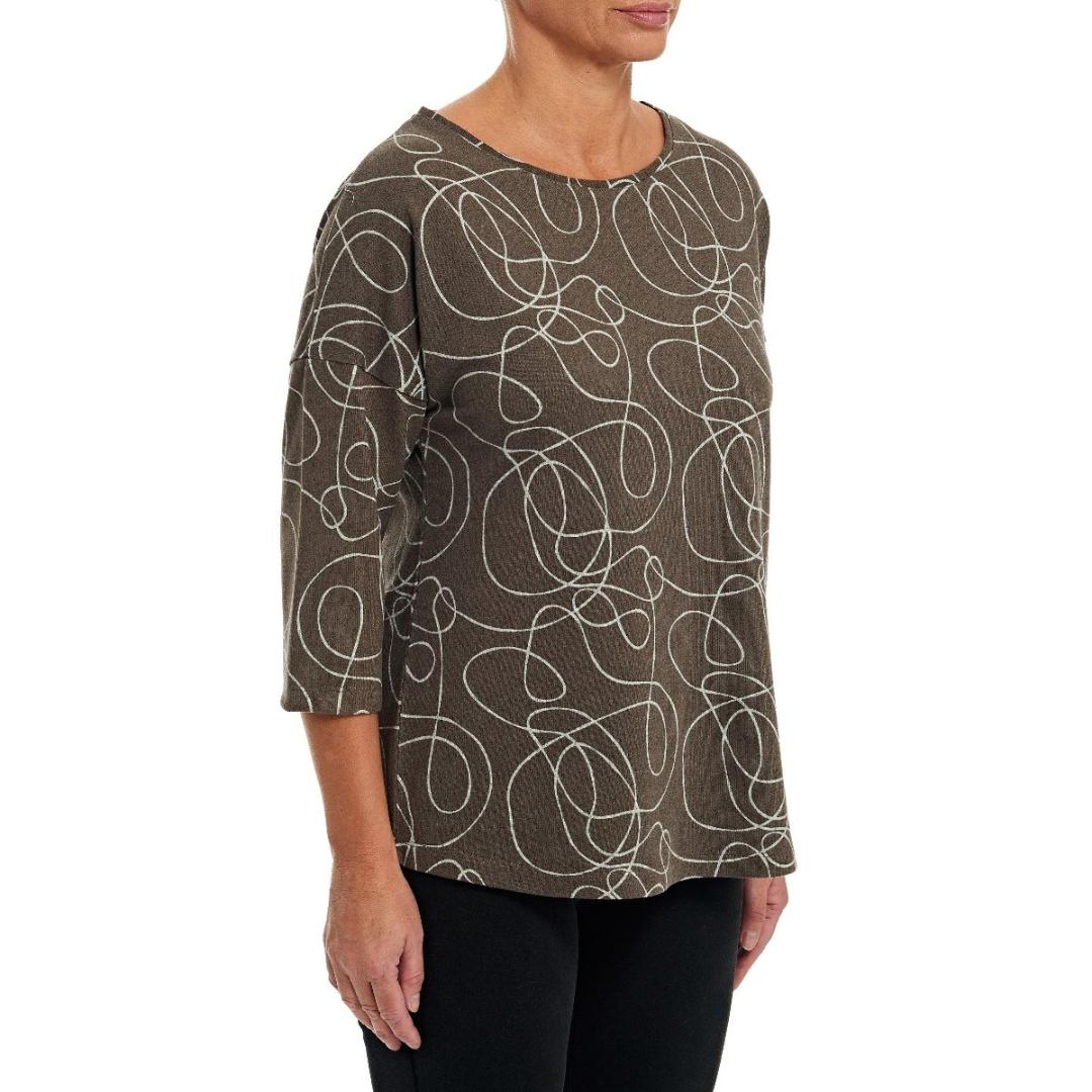 VIZ-A-VIZ Taupe Squiggle Print Top