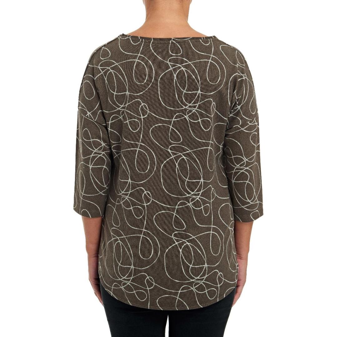 VIZ-A-VIZ Taupe Squiggle Print Top