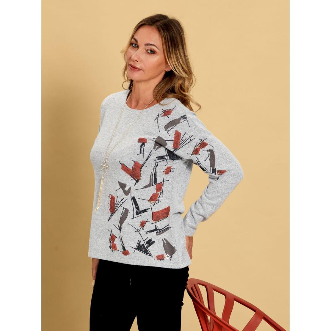 VIZ-A-VIZ Greyblock Placement Print Top