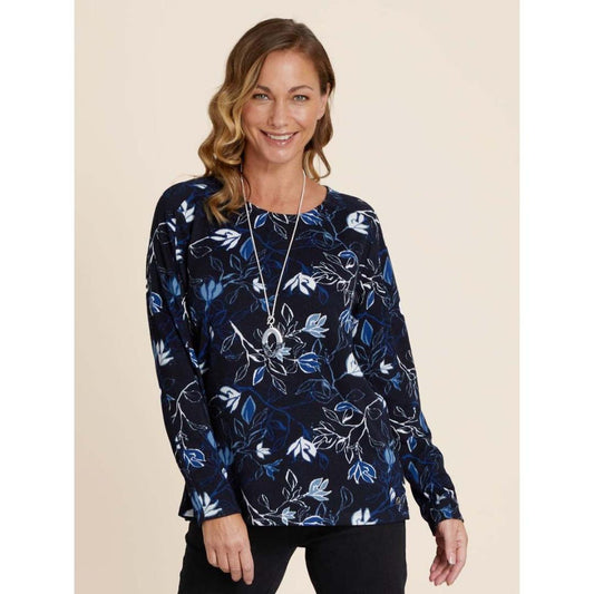 VIZ-A-VIZ Floral Print Raglan Top