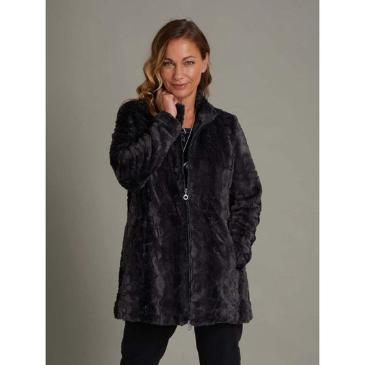 VIZ-A-VIZ Long Charcoal Faux Fur Coat