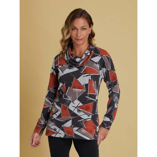 VIZ-A-VIZ Block Print Turtle Neck Top