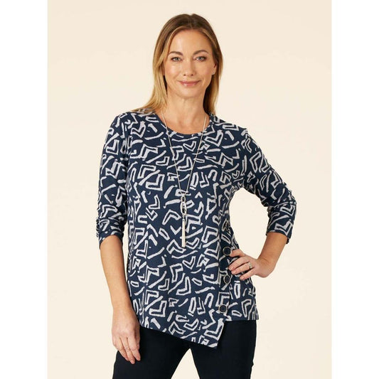 VIZ-A-VIZ Asymmetric Aztec Print Top