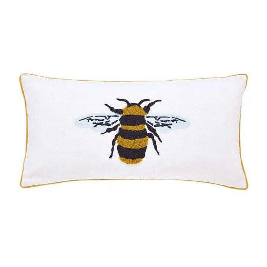 Joules Botanical Bee Embroided Cushion 30cm x 60cm, Chalk