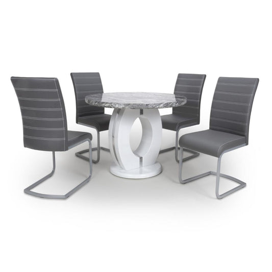 Neptune Round Table And 4 Callisto Chairs Grey Dining Set