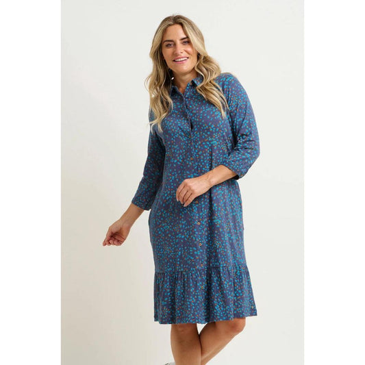 Brakeburn Abstract Shirt Spot Dress - Blue