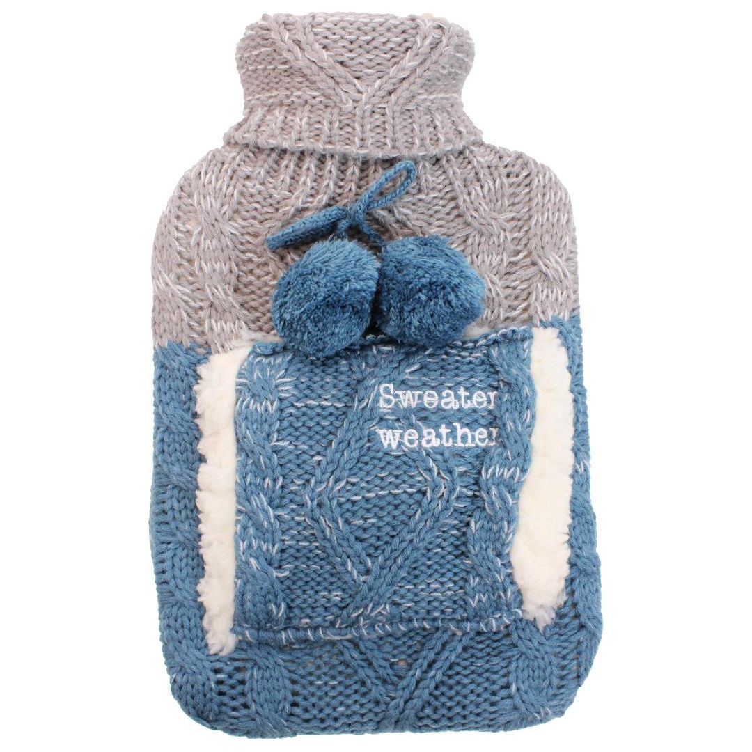 Something Special Gifts Large Cable Knit Handwarmer Hot Water Bottle (2L) - Blue