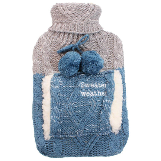 Something Special Gifts Large Cable Knit Handwarmer Hot Water Bottle (2L) - Blue