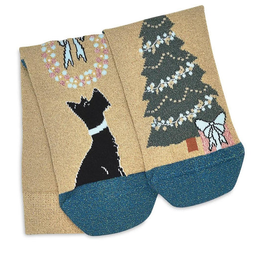 Radley Christmas Dogs 1Pk Dog Socks - Gold