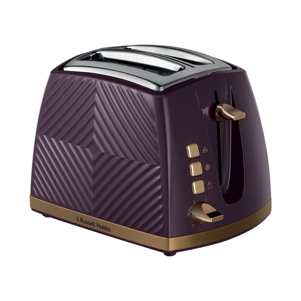 26393 Russell Hobbs Groove 850W 2 Slice Toaster - Mulberry