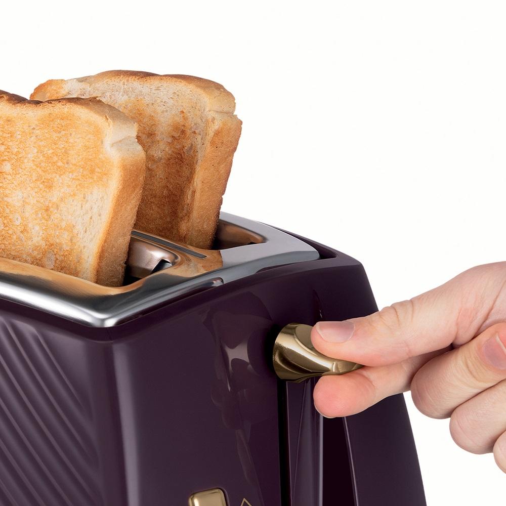 26393 Russell Hobbs Groove 850W 2 Slice Toaster - Mulberry