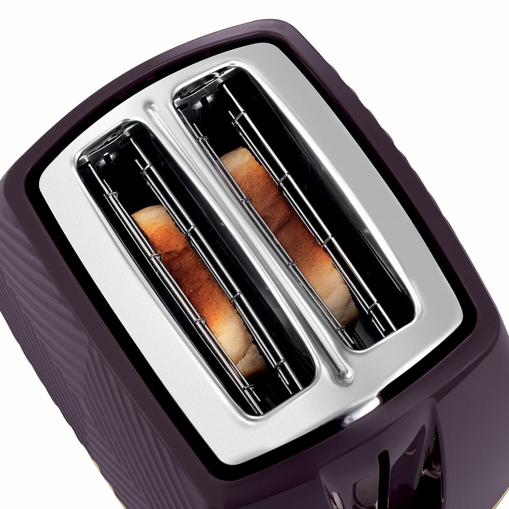 26393 Russell Hobbs Groove 850W 2 Slice Toaster - Mulberry