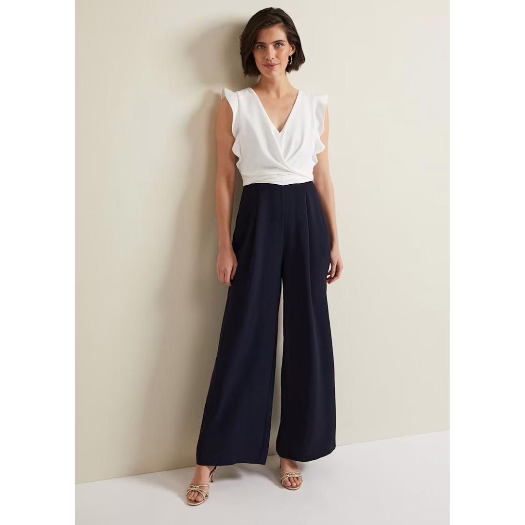 Phase Eight Ayla Ruffle Wrap Jumpsuit - Navy/Ivory