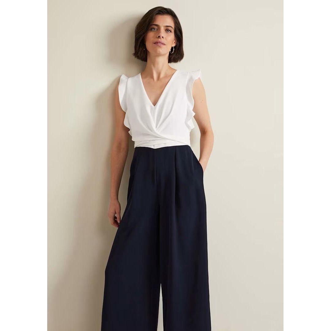 Phase Eight Ayla Ruffle Wrap Jumpsuit - Navy/Ivory