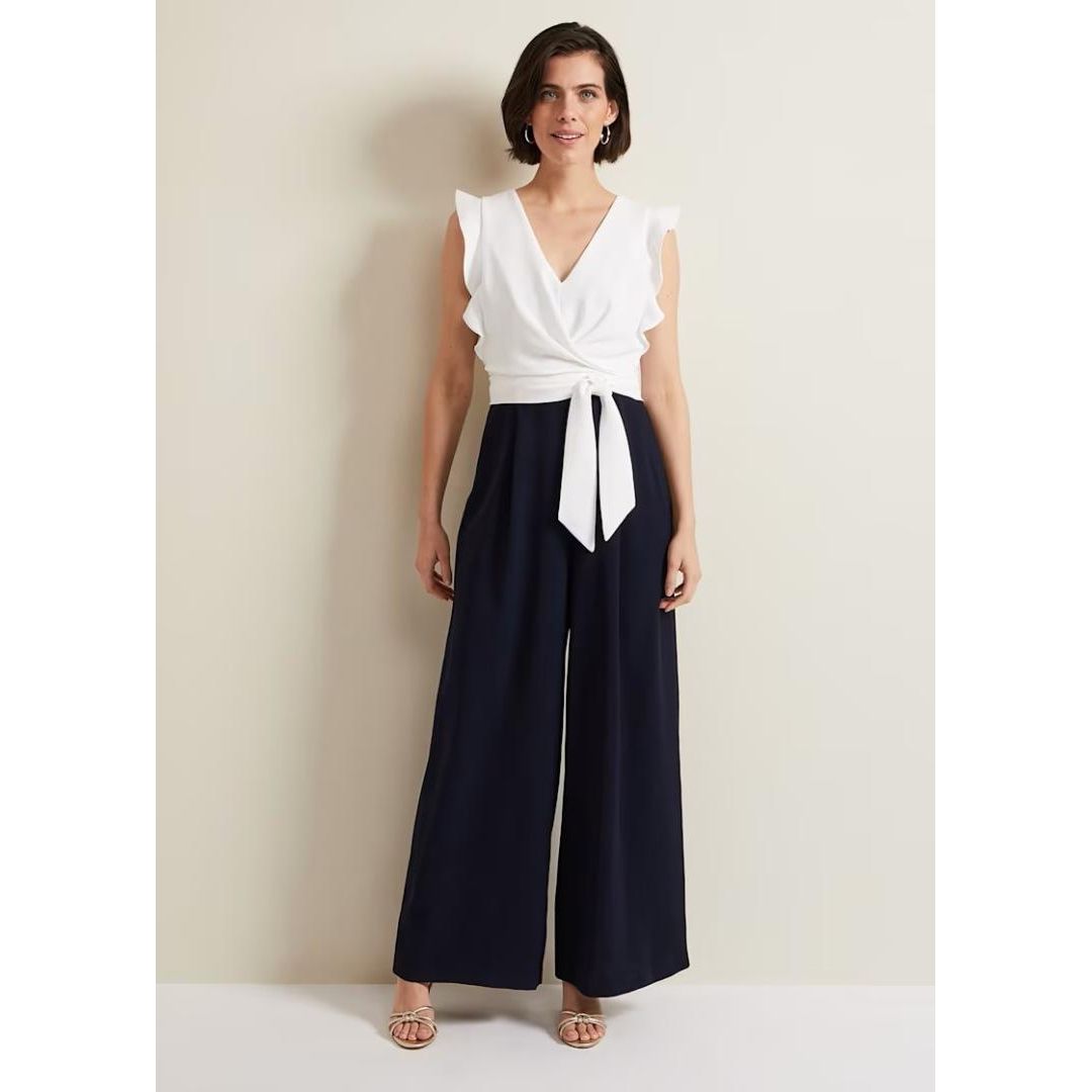 Phase Eight Ayla Ruffle Wrap Jumpsuit - Navy/Ivory