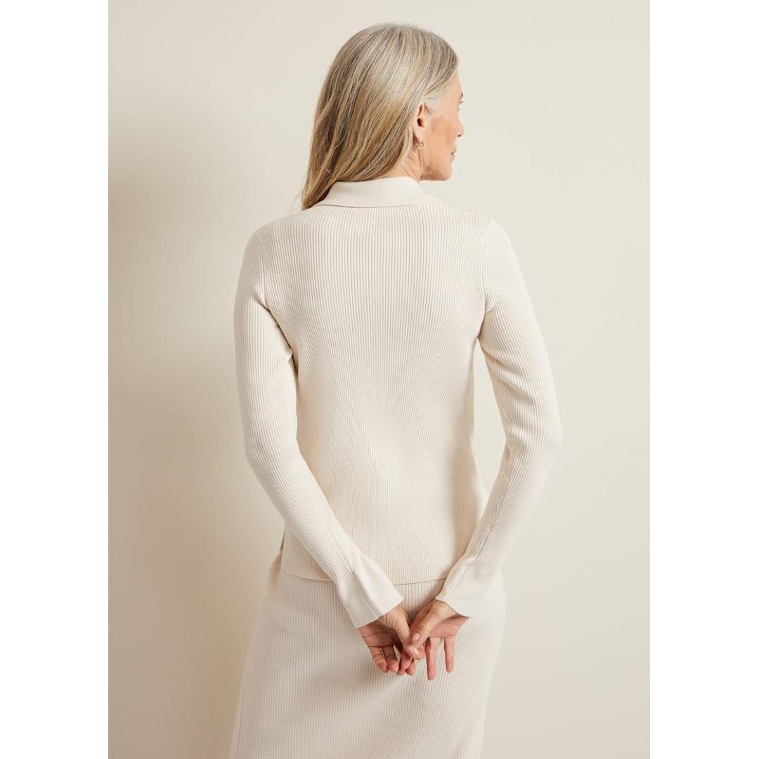 Phase Eight Irina Ribbed Button Detail Knit Top - Ivory