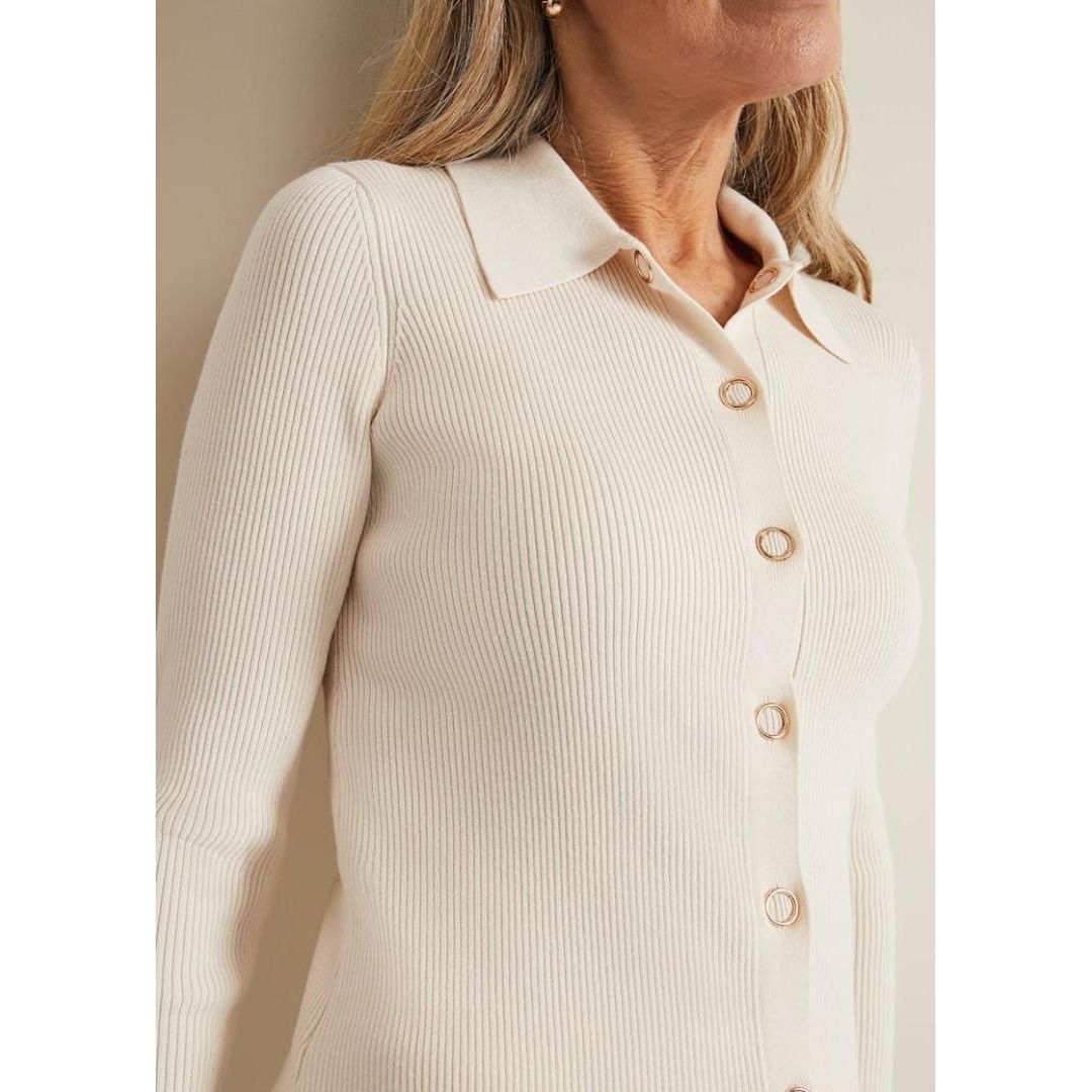 Phase Eight Irina Ribbed Button Detail Knit Top - Ivory