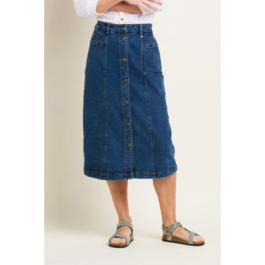 Brakeburn Button Front Denim Midi Skirt - Blue