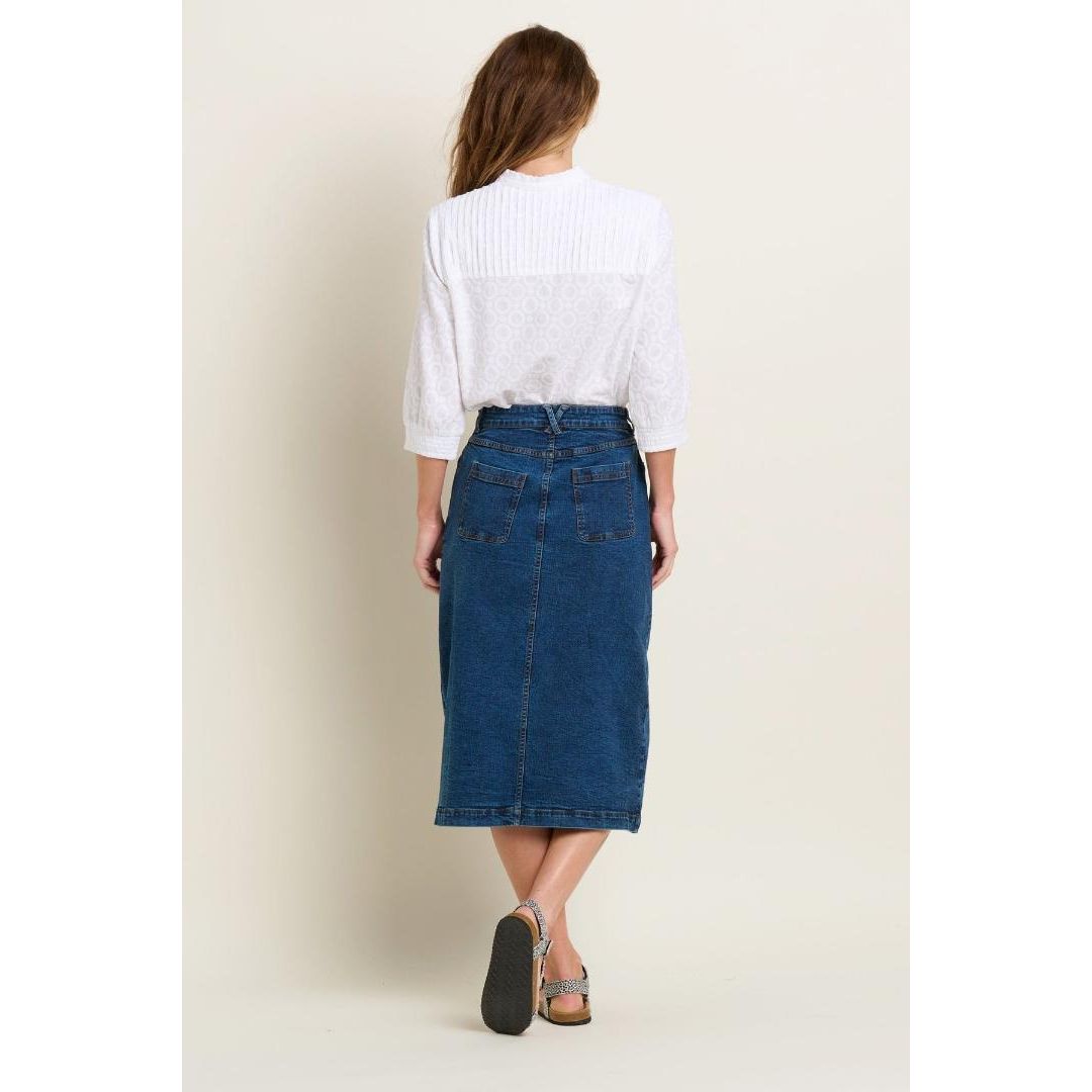 Brakeburn Button Front Denim Midi Skirt - Blue