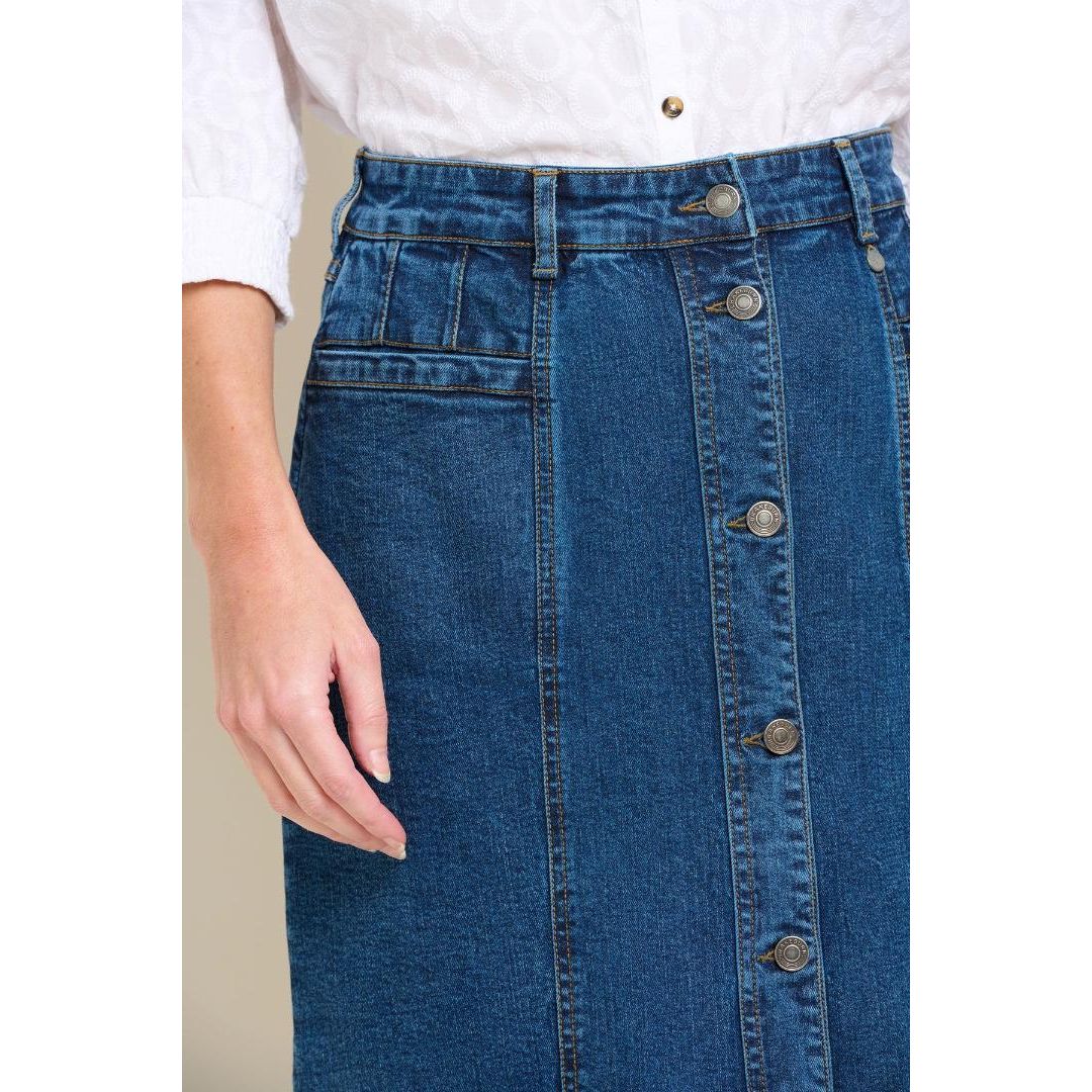 Brakeburn Button Front Denim Midi Skirt - Blue