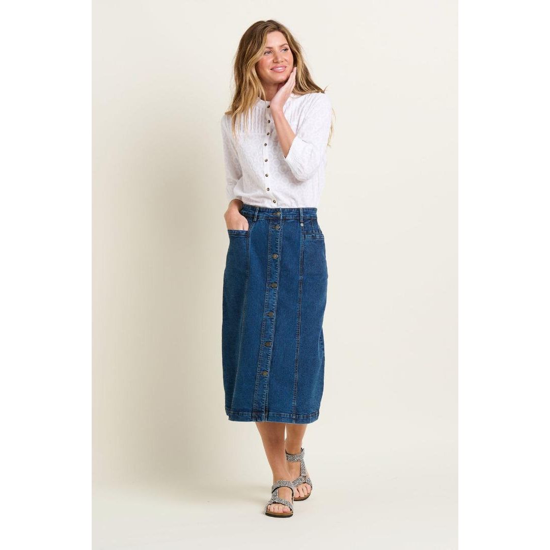 Brakeburn Button Front Denim Midi Skirt - Blue